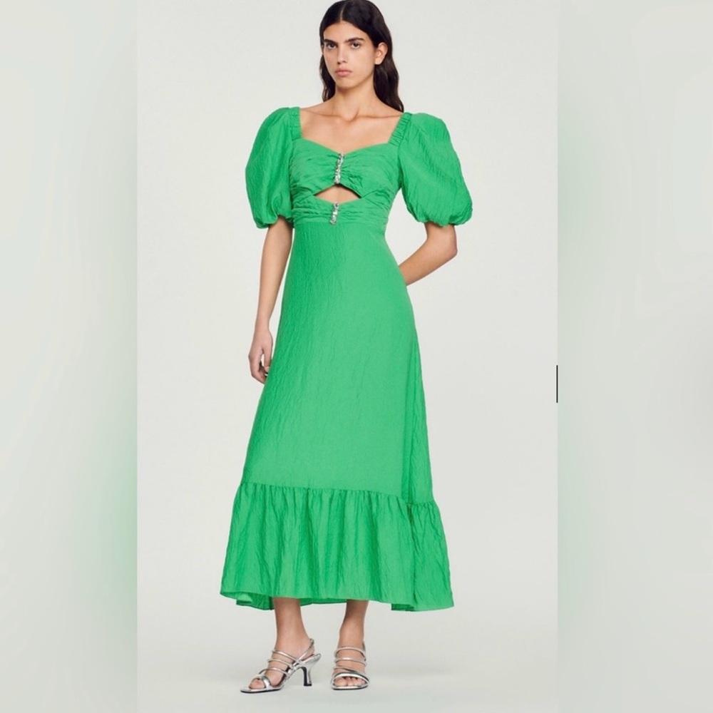SANDRO PARIS Green Dress With Rhinestones $580 Sz 40 (US 8) NWT